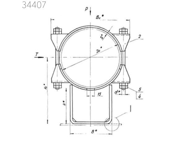 Опора неподвижная бугельная хомутовая с корпусом 1020х610 мм ТС-671.00.00-21